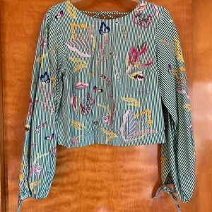 MAEVE EMBROIDERED BLOUSE in GREEN MOTIF size M